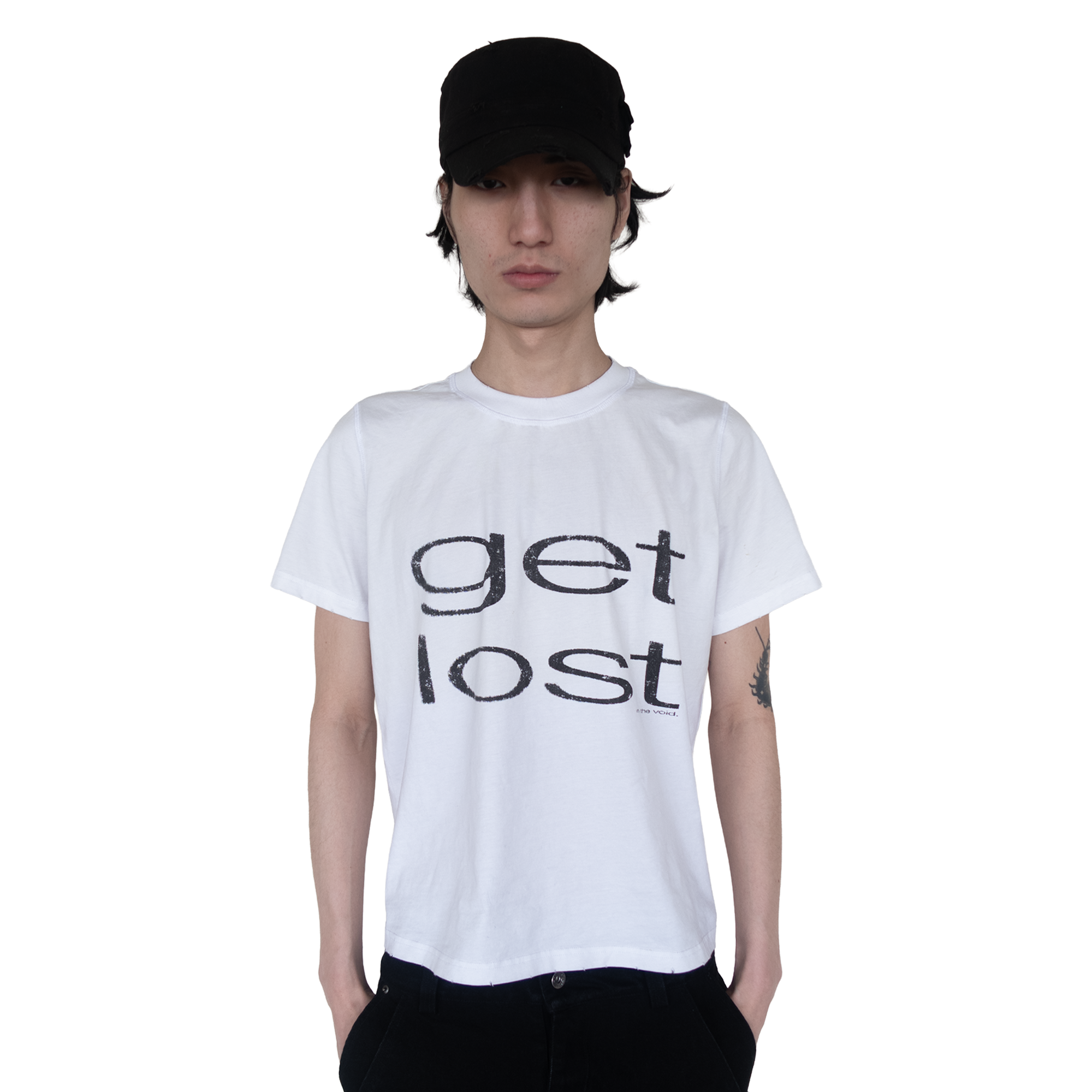 (of) void get lost t-shirt front view on male model