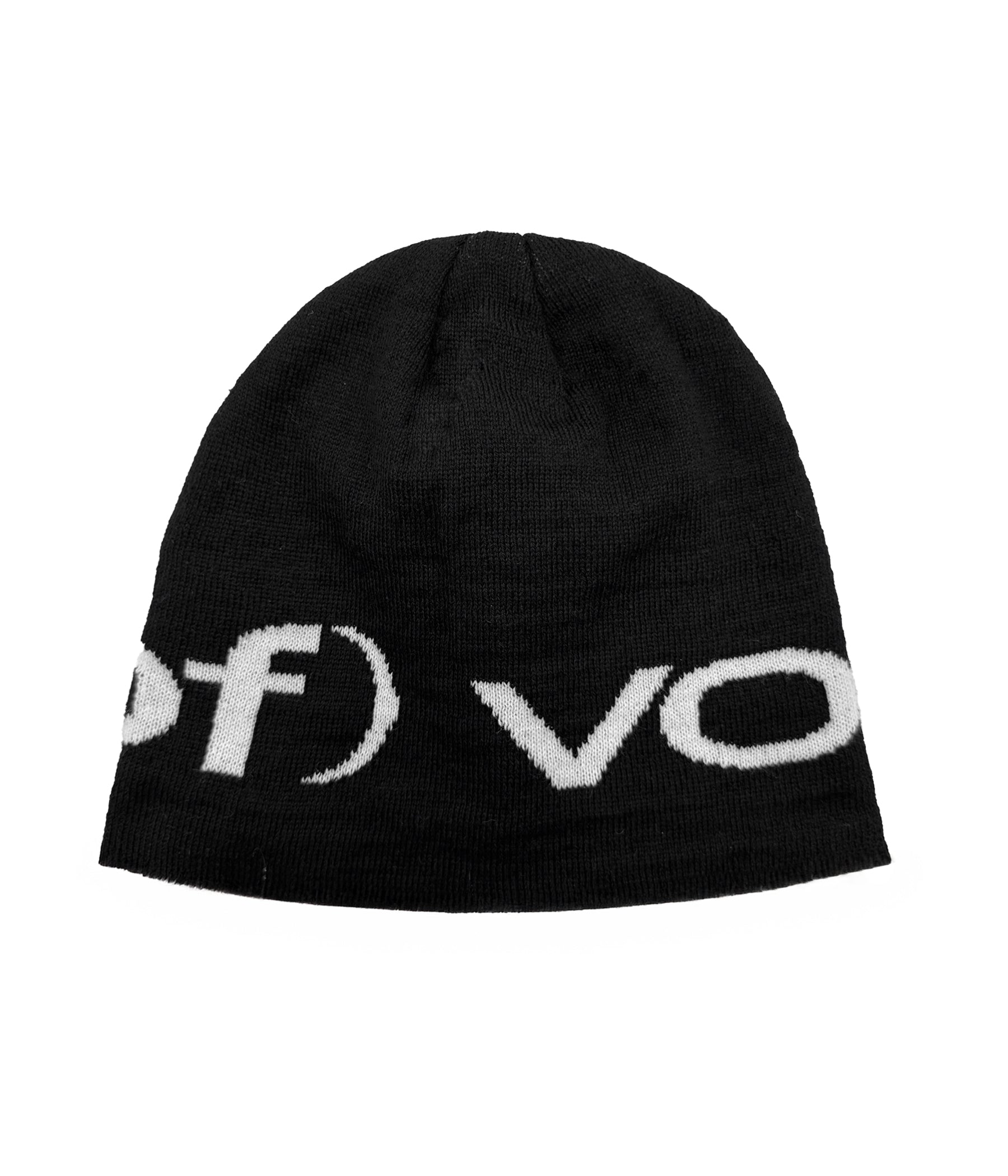 (of) void wool-blend jacquard logo beanie in black flat view