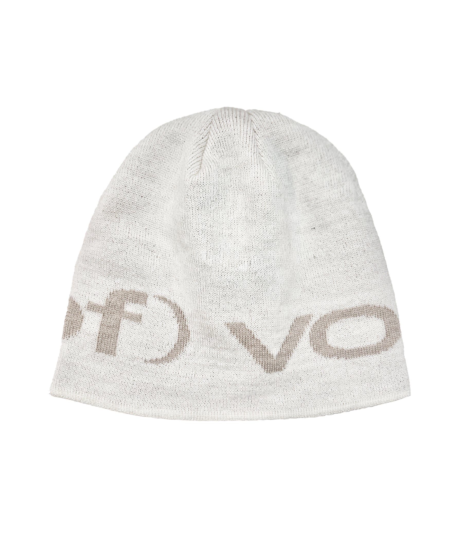 (of) void jacquard logo wool-blend beanie in white flat view