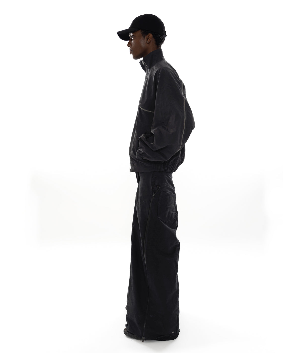 (of) void multi-zip convertible nylon jacket side view full body on male model