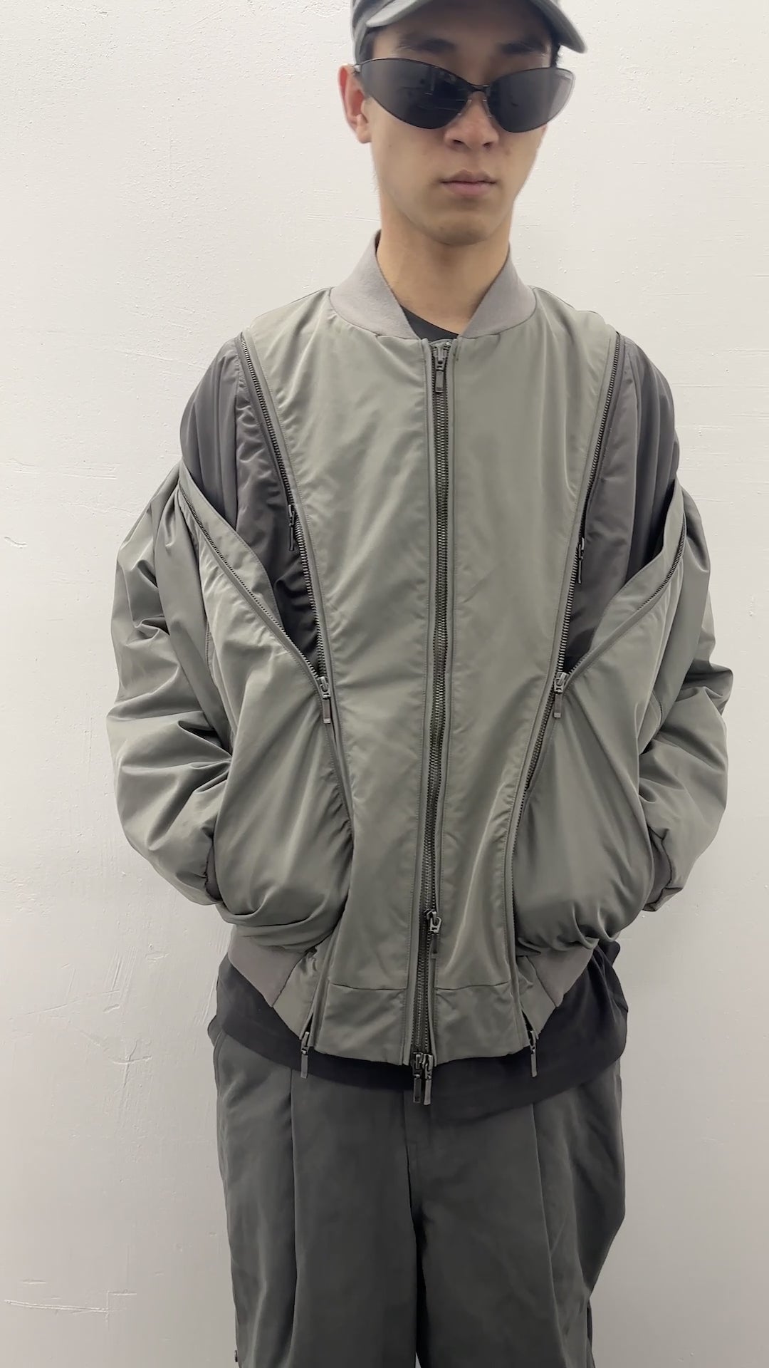 (of) void double layered convertible bomber jacket video on model